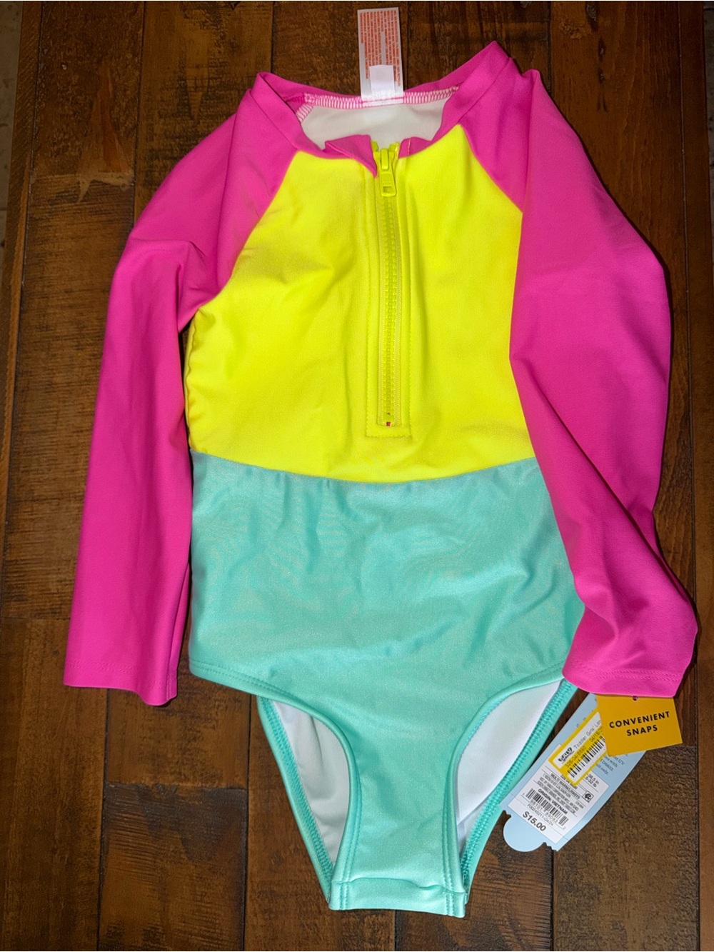 Target Kids Long-Sleeve One-Piece Swim - Pink, Yellow & Mint